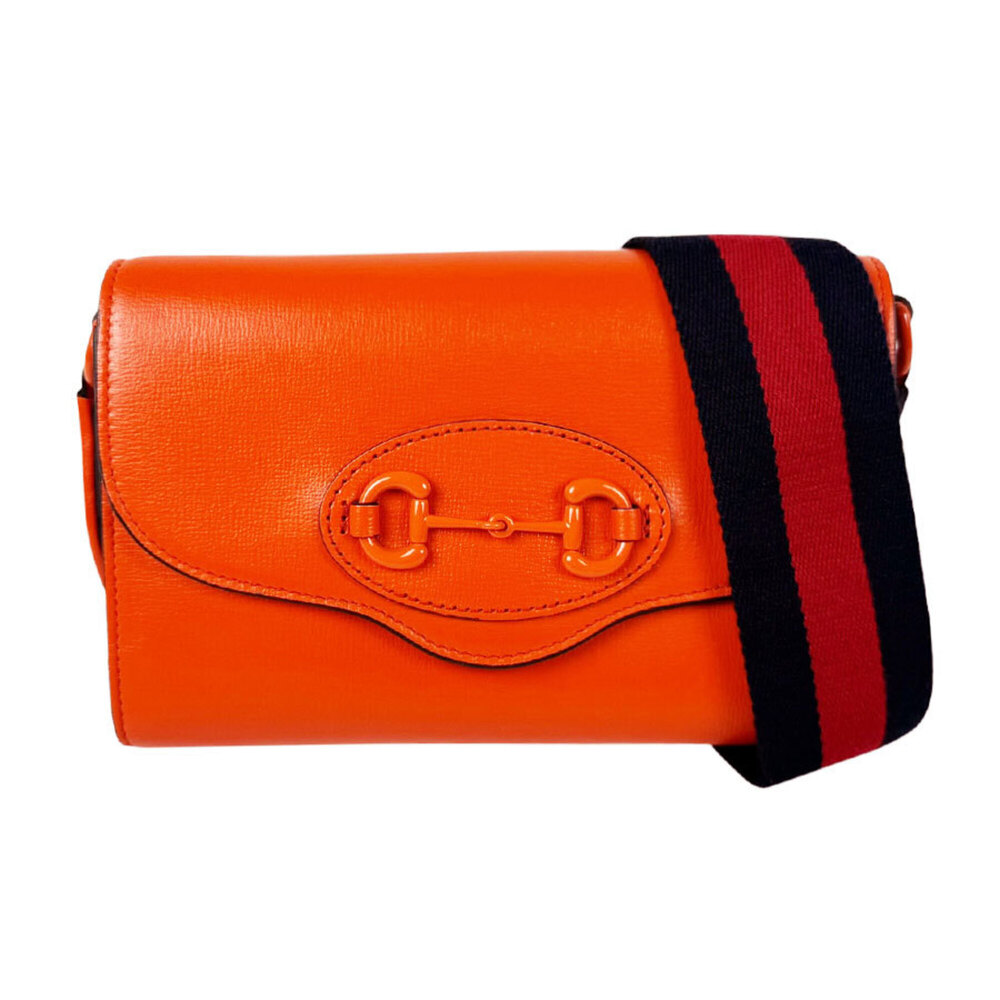 Gucci shoulder bag, horsebit design, leather, orange, women's, 724713 z11129